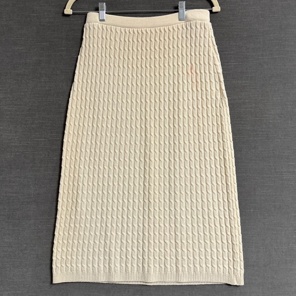 Vintage Panther Sweater Skirt Set L Cream Wool Cable Knit Tank Midi 90s Neutral - Picture 9 of 14